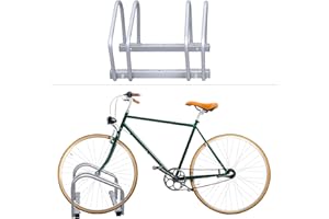 Jopassy Fahrradständer für 2 Fahrräder, Sicherer Radständer auch für Mountainbikes & E-Bikes, Stahl verzinkt, Aufstellständer Radständer Bodenständer, Platzsparend, 41x32x26cm Silber
