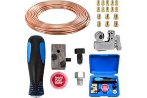 Taipintee 4,75 mm Universal Bördelgeräte für Bremsleitungen Set, Langlebig und Tragbar, mit 4,76 mm Durchmesser 7,62 m Bremsleitung, 16 Goldbeschlägen 25FT und 1 Kupferrohrschneider (Goldgelb + Blau)