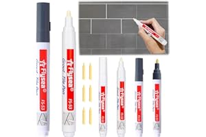 badaren 6 Pièces Stylo de Carrelage, Stylo de Restauration de Coulis, Stylo Joint Carrelage, Stylo à Coulis Étanche pour Joints de Carrelage de Cuisine et Salle de Bain(Blanc+ Gris Foncé)