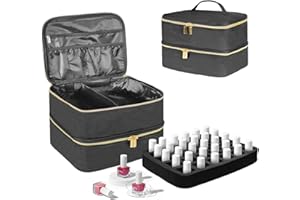 BOHEMIABY Nagellack Organizer Tasche, Doppelschicht Nagellack Aufbewahrung Box, Organizer Koffer für Nageldesign Kosmetiktasche für 30 Flaschen Neonail Base(15ml-0.5 FL.Oz) & 1 Nagellampe(Schwarz)