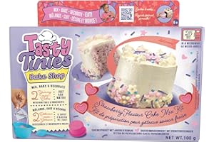 GOLIATH Tasty Tinies - Gâteau Fraise - Kit Pâtisserie Créatif pour Enfants dès 6 Ans - Kit Cuisine avec 2 Préparations pour Gâteaux + Glaçage Vanille + Déco Licorne + Accessoires - Cuisson Micro Ondes 25s