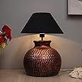 Homesake Antique Hammered Table Incandescent Lamp Oil-Rubbed Bronze Metal Linen Drum Shade For Living Room Family Bedroom, (Pot, Black )