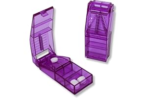 MEDIPILL - Coupe Comprimé | Coupe Précise des Petits et Gros Médicaments | 2 Compartiments de Rangement | Plastique Sans BPA | Une Pièce | Violet | MED-CP-V