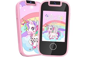 Dhapy Smartphone per Bambini, Telefono Touch Screen per Bambini, Lettore Musicale MP3, Giocattolo Educativo con Scheda SD 8G, Rosa