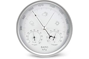 AMTAST Dial Type Barometer Thermometer Hygrometer 3 in 1 Multifunction 132mm Diameter Dial Barometric Pressure Temperature Humidity Weather Station for Indoor and Outdoor Use (AW007 Metric System)