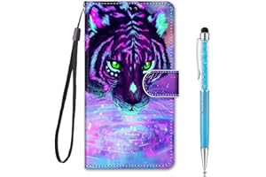 Grandoin Compatible with iPhone 6S/iPhone 6 Case (4.7 Inches), Creative PU Leather Magnetic Flip Cover with Card Slots Holders Silicone Inner [Color Printing] Bookstyle Wallet Case (Purple Tiger)