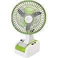 Globex 8-inch Rechargeable Fan With Led Lamp 400Mm Ultra High Speed 3 Blade Portable Fan II Battery Fan II Usb Fan II Charging table Fan, 1400 RPM(Green, Pack Of 1)