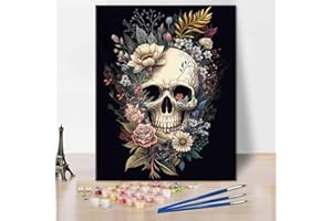 TISHIRON Paint by Numbers Skull with Flowers, Abstract Paint by Number for Adults, Adult Paint by Number Kits on Canvas Drawing Paintwork with Paintbrushes Art Crafts Kits, 16"x20"(Frameless)