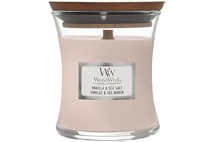 WoodWick Candela profumata Hourglass media con stoppino crepitante | Vaniglia e sale marino | Durata della fragranza: fino a 20 ore