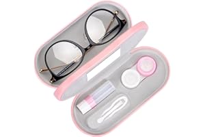 Muf 2 in 1 Double Sided Portable Contact Lens Case and Glasses Case,Dual Use Design with Built-in Mirror, Tweezer and Contact Lens Solution Bottle Included for Travel Kit