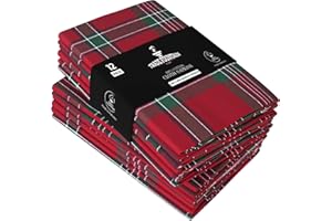Trade Fountain Plaid Cotton Cloth Napkins [12 Pack] – Extra Large 51 x 51 cm Reusable & Washable Dinner Napkins | Fabric Table Serviettes for Home, Parties, Weddings & Christmas Events
