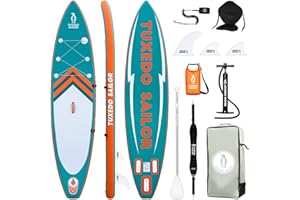 Tuxedo Sailor Stand Up Paddle Surfboard Inflable Sup Accesorios completos inflables Paleta Ajustable, Bomba, Saco de Viaje ISUP, Bolsa Impermeable, Cuerda para Pies, Aleta, Mochila
