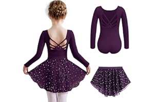 Arshiner Abbigliamento da Balletto per Ragazze 2-10 Anni Abito da Balletto a Maniche Lunghe Abito da Ballo in Cotone per Bambini in Due Pezzi Body da Balletto Senza Schienale con Abito Tutu