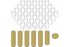 gouveo 48er Set Einmachgläser 50 ml Mini mit Schraub-Deckel goldfarben - Mini Vorratsgläser mit Drehverschluss - Marmeladengläser, Einkochgläser, Gewürzgläser, Einweckgläser