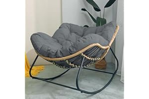 BYGSBKDP Rocking Chairs for Adults, Papasan Rocking Chair, 40.9in Oversized Rattan Wicker Lounge Chair, Egg Rockings Chairs Metal Frame Large Supports Modern Outdoor Patio (Darkly)