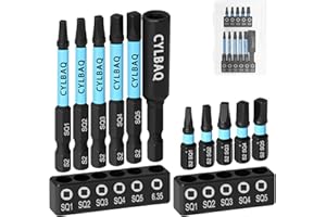 CYLBAQ Square Screwdriver Bits, 11Pcs Square Head Screwdriver Bit Set 25mm+60mm S2 Steel Tamper Proof Magnetic Security Bits 1/4” Hex Shank with Extension Bit Holder Impact Power Drill Tool