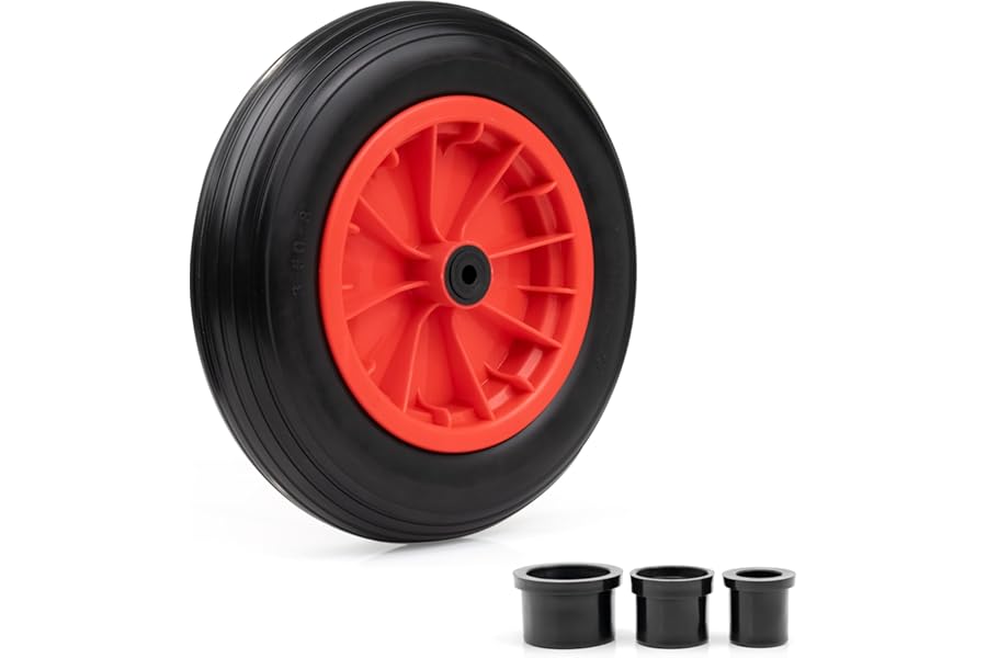 Crystals 14"/35cm PU Solid Wheel Tyre 3.50-4/8 | Heavy Duty Puncture Proof Wheel Replacement for Wheelbarrow | Trolley, Garden Cart, Sack Truck, Barrow & Trailer | Fits Standard Barrow – Red