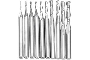 HONFITAT 10pcs 1-3.175mm 1/8 Inch Shank Carbide Ball Nose End Mill 2 Flutes CNC Cutting Tool