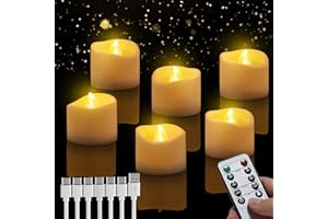 ‎DAPHOMEU daphomeu Led Kerzen Wiederaufladbar, 6 Stücke Teelichter mit Timerfunktion, Led Kerzen Flackernde Flamme mit Fernbedienung für Halloween, Weihnachten, Herbst und Winter, Hochzeit