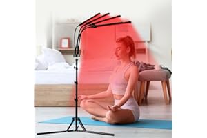 RELHAFETHY Red Light Lamp with Stand, Upgraded 660&850&940nm Infrared Lamp with 10/20/30 Mins Timer, 5-Level Brightness Adjustable, 180LEDs 360°Rotating Infrared Light for Home/Office Use