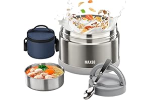 ITSLIFE Contenitore Termico per Alimenti di Acciaio Inossidabile, 700ml Ciotola Termica con Cucchiaio Pieghevole, Ciotola a Vuoto a Bocca Larga Molto adatto per Festival, Pranzo e Festa (Argento)