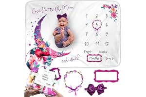 Luka&Lily Baby Monthly Milestone Blanket Girl - 150 x 100 cm Pink Moon Themed Month Blankets for Girls - First Year Calendar Growth Chart - Shower Gifts for New Moms