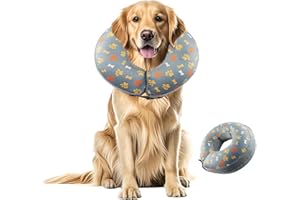 Collier Collerette Gonflable pour Chien Shyllin, Collerette Chien Gonflable avec Velcro Réglable, Collerette Chat, adapté à La Récupération Postopératoire, Anti-Morsure et Anti-Léchage (Gris, XL)