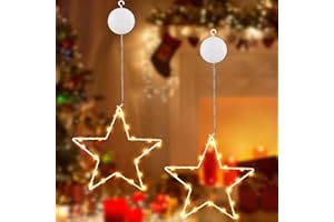 ‎JOOMER Joomer LED Sterne Weihnachtsbeleuchtung, 20 LED Fenster Deko Lichterkette Batteriebetrieben Timer mit Saugnäpfe, 8 Modi Warmweiß Weihnachtsstern Innen für Schlafzimmer Balkon Hochzeit Party(2 Stück)