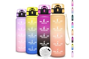 GRSTA Gourde 1l, Gourde Sport Anti-Fuite, Facile à Nettoyer, Bouteille Plastique avec Slogan de Motivation, Bouteille Graduée pour 1 Journee, pour Bureau, École, Enfant, Camping, Voyage, Sport, Running