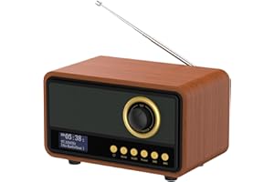 Mycket Radio numérique Dab/Dab+, Radio FM rétro, Haut-Parleur Bluetooth alimenté par Piles et Lecteur de Musique Rechargeable avec Disque AUX/U, 80 Stations préréglées, Effet Bois