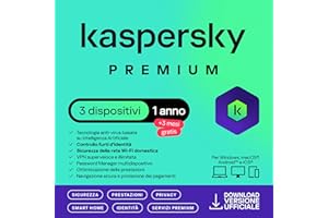 Kaspersky Premium Total Security 2025 | 3 dispositivi | 1 Anno +3 Mesi Gratis | Anti-Phishing e Firewall | VPN illimitata | Password Manager | Parental Control | Assistenza 24/7 | Attivazione e-mail