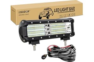 RIGIDON 9 inch 270W Car Led Light Bar with 12V Wiring Harness Cable Kit, 9D Tri Row for Car Off Road Truck SUV UTE ATV 4x4 Tractors Excavator, Flood Beam, Waterproof Driving Work Lamp, 6000K White