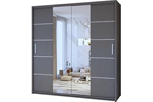 FURNITUREWAVE Eden Stylish Sliding Wardrobe Modern Storage Solution for Your Bedroom (Grey, 203cm)