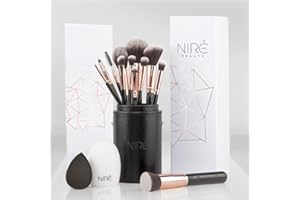 Niré Beauty Professional Makeup Brushes - 15-piece Award Winning Vegan Makeup Brush Set with Case, Blending Sponge, Brush Cleaner, Guide, Gift Box