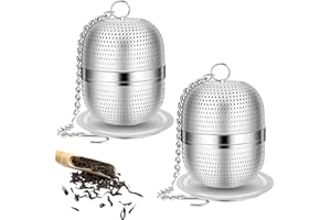 iJiZuo 2 Pezzi Infusore per Tisane, Colino da tè con Maglia, Colini da tè in Acciaio Inox a Rete, con Catena Lunga e Vassoio raccogligocce Rotondo, per Foglie di tè e Spezie e Condimenti