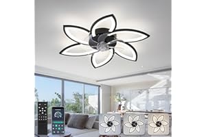 YUNLONG 30.7" Ceiling Fans with Lights and Remote Led Living Room Dimmable Ceiling Lights DC Motor Ceiling Fans with Lamps Reversible 6-Speed Lighting Fan Chandelier for Bedroom Lounge Hall,Black