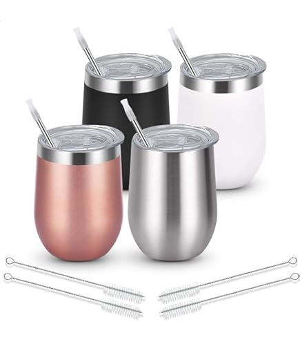 Roestvrijstalen Steelloze Wijnglazen Vacuüm Geïsoleerde Wijnglazen Met Deksels En Rietjes Herbruikbaar Houd Koud Warm Voor Drankjes Koffie Cocktails 2 Pack