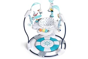 LADIDA Stationary Jumperoo Baby Bouncer Chair Acrobat - 360° Rotating Seat, Musical Toys, and Adjustable Heights (Nautical Activity Blue)