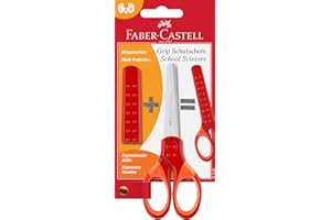 Faber-Castell 181550 - Nożyczki szkolne Grip, z osłoną ostrza, czerwone, 1 sztuka