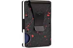 ROSSM Tarjetero Hombre con Bloqueo RFID para Tarjetas de Crédito - Cartera para Hombre Minimalista de Carbono y Metalica con Pinza y Banda Elástica para Billetes