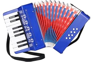Akkordeon Kinder,17 Tasten 8 Bässe Piano Akkordeon,Ziehharmonika Kinder mit Einstellbare Trageriemen,Akkordeon Erwachsene und 3 Jahre, Musikinstrument Geschenk für Anfänger,Blau