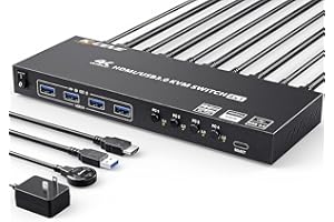 USB 3.0 KVM Switch HDMI 4 Port 4K@60Hz 2K@120Hz Simulation EDID,MLEEDA HDMI USB Switch für 4 PC teilen sich 1 Monitor und 4 USB 3.0 Port, mit Desktop Controller und KVM Kabeln