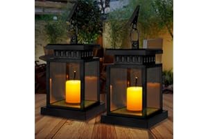 VIVIBEL 2 Pcs Linterna Solar Exterior Lámpara de Jardín,Solar Farolillos con LED Velas,Impermeable Luces LED Parpadeantes Sin Llama Plástico Exterior Decorativa Iluminación para Mesa Patio Festival Navidad