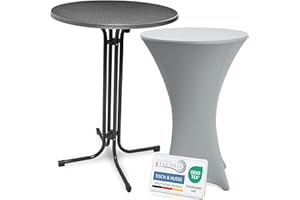 ‎BEAUTISSU Beautissu Stehtisch mit Hussen – Klappbarer Stehtisch 80 cm Grau inkl. Stretchhusse Silber – rutschfest, Waschbar & Bügelfrei – Outdoor Bistrotisch Kratzfest & Wetterfest Bellini & Stella