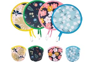 ALNKDH 4 Pcs Hand Fan Folding,Chinese Japanese Style Foldable Fan,Round Folding Fan,Summer Handheld Folding Fans Beautiful Patterns For Wedding Party Home Decor Personal Decoration (4Pcs Flower)