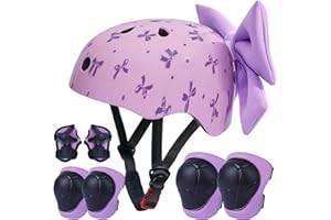 EllaSeek Kids Bike Helmet and Pads Set for Girls Ages 8-14, Adjustable Skateboard Helmet with Knee and Elbow Pads, Lightweight Protective Gear for Cycling, Scooter, Skating with Cute DIY Bow