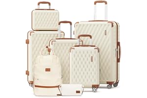 Melalenia Kofferset 7tlg Hartschale Leicht mit 4 Rollen und TSA-Schloss Der Gepäcksets Enthält 1 Kosmetikkoffer 1 Reiserucksack und 1 Kulturbeutel Weiß