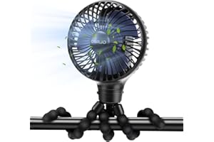 HAOMAOMAO Oscillating Pram Fan Portable Personal Mini Handheld Car Seat Baby USB Battery Table Operated Rechargeable Cooling Stroller Fan for Office Outdoor Car Seat Crib Bike Treadmill Camping (black)