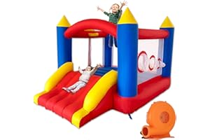 Ballsea Bouncy Castle for Children, Inflatable Bounce House with Slide, Trampoline, Basketball Hoop, Inflatable Bouncer with Air Blower for Indoor Outdoor
