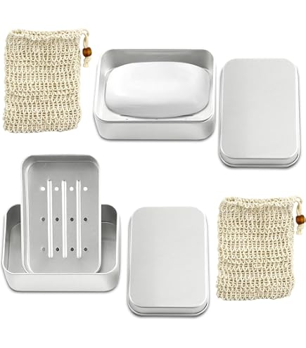 Lot de 2 porte-savon de voyage en aluminium de 100 ml avec couvercle en métal avec égouttement pour douche, voyage, randonnée, salle de bain, école, salle de sport Lot de 2 porte-savon de voyage en aluminium de 100 ml avec couvercle en métal avec égouttement pour douche, voyage, randonnée, salle de bain, école, salle de sport